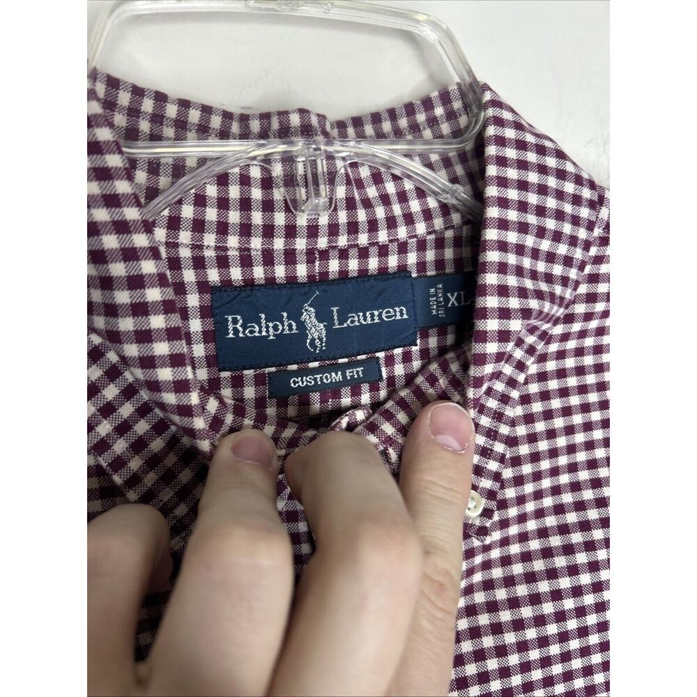 Vintage Ralph Lauren Men’s Custom Fit Button Down Shirt XL Red White Checkered - Picture 4 of 7